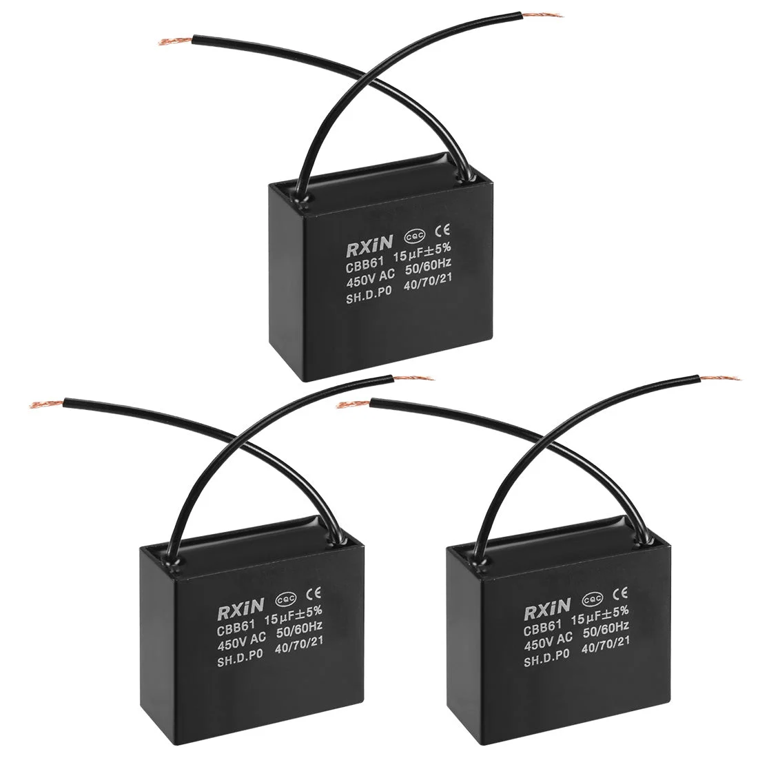 CBB61 Run Capacitor 450V AC 15uF 2 Wires Metallized Polypropylene Film Capacitors for Ceiling Fan 3pcs