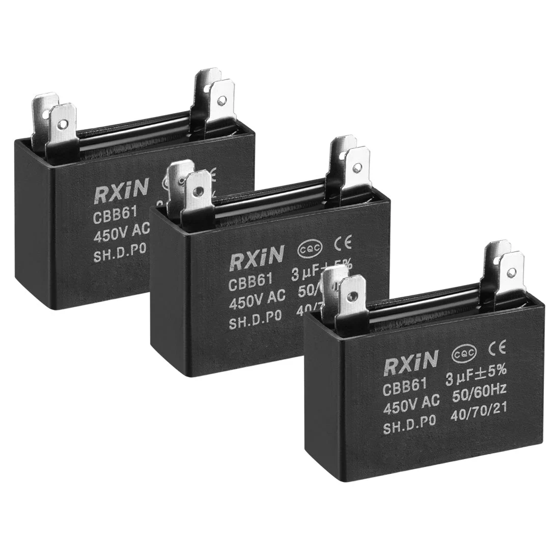 CBB61 Run Capacitor 450V AC 3uF Double Insert Metallized Polypropylene Film Capacitors for Ceiling Fan 3pcs