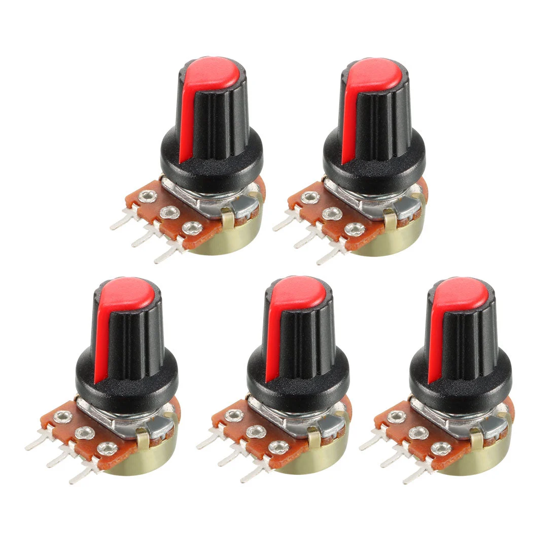5Pcs 1K Ohm Variable Resistors Single Turn Rotary Carbon Film Taper Potentiometer with Knobs