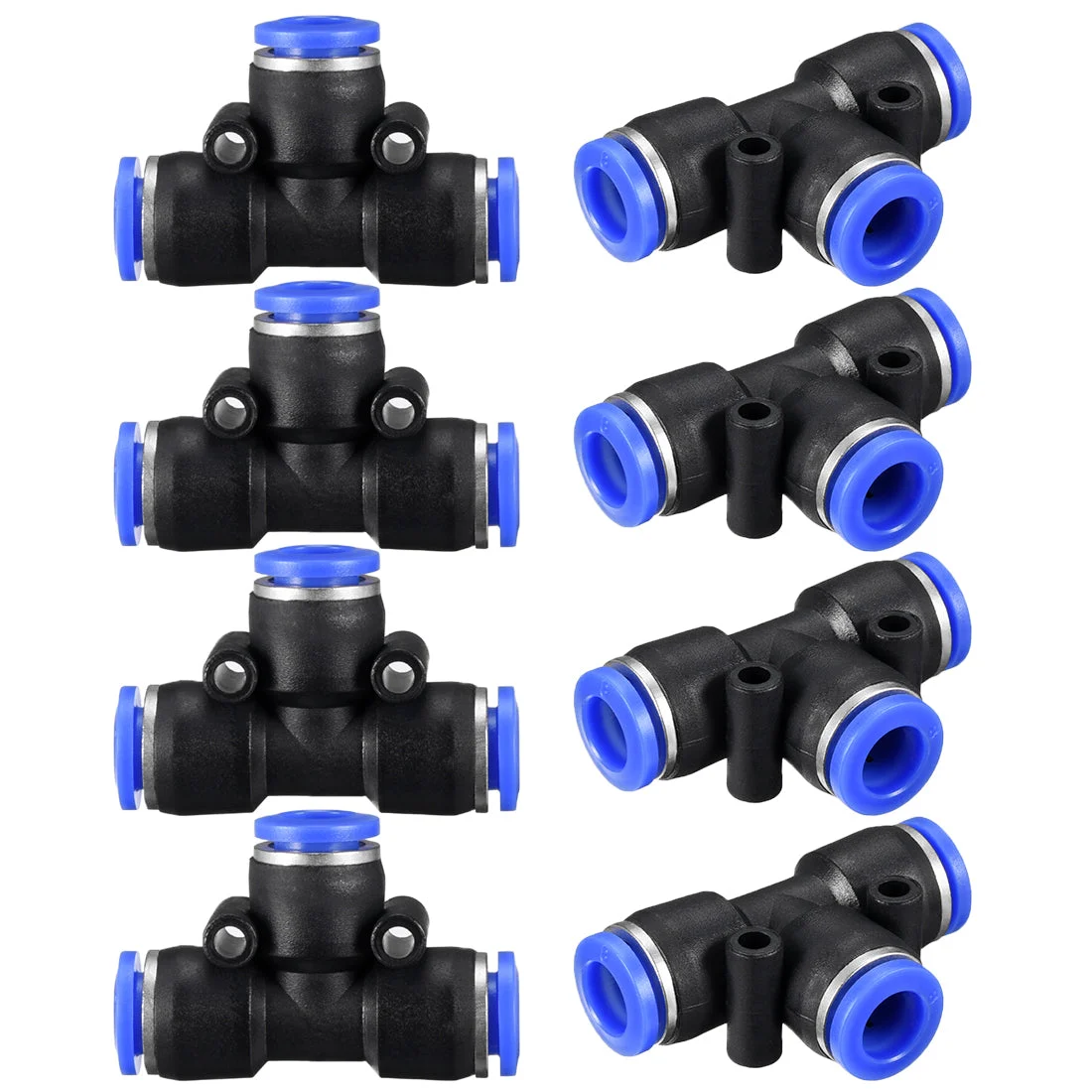 8pcs Push To Connect Fittings T Type Tube Connect 8mm or 5/16" od Push Fit Fittings Tube Fittings Push Lock Blue (8mm T tee)