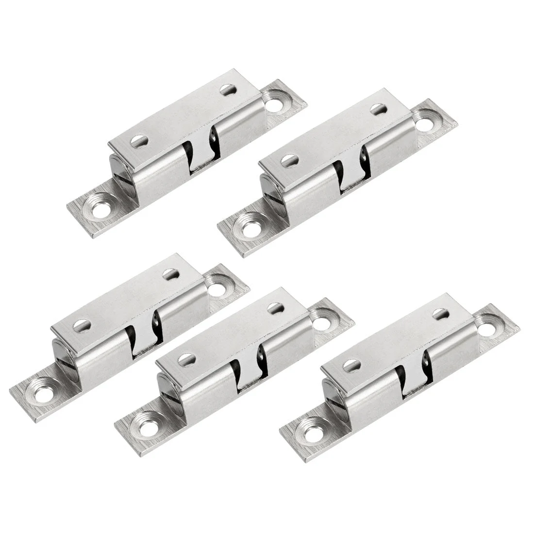5pcs Cabinet Door Closet Brass Double Ball Catch Tension Latch 60mm Length Silver Tone