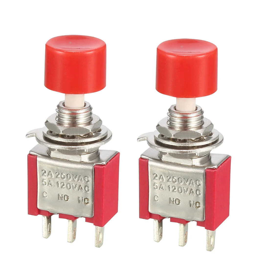 6mm Mounting Hole Red Momentary Push Button Switch SPST 1NO 1NC 2pcs