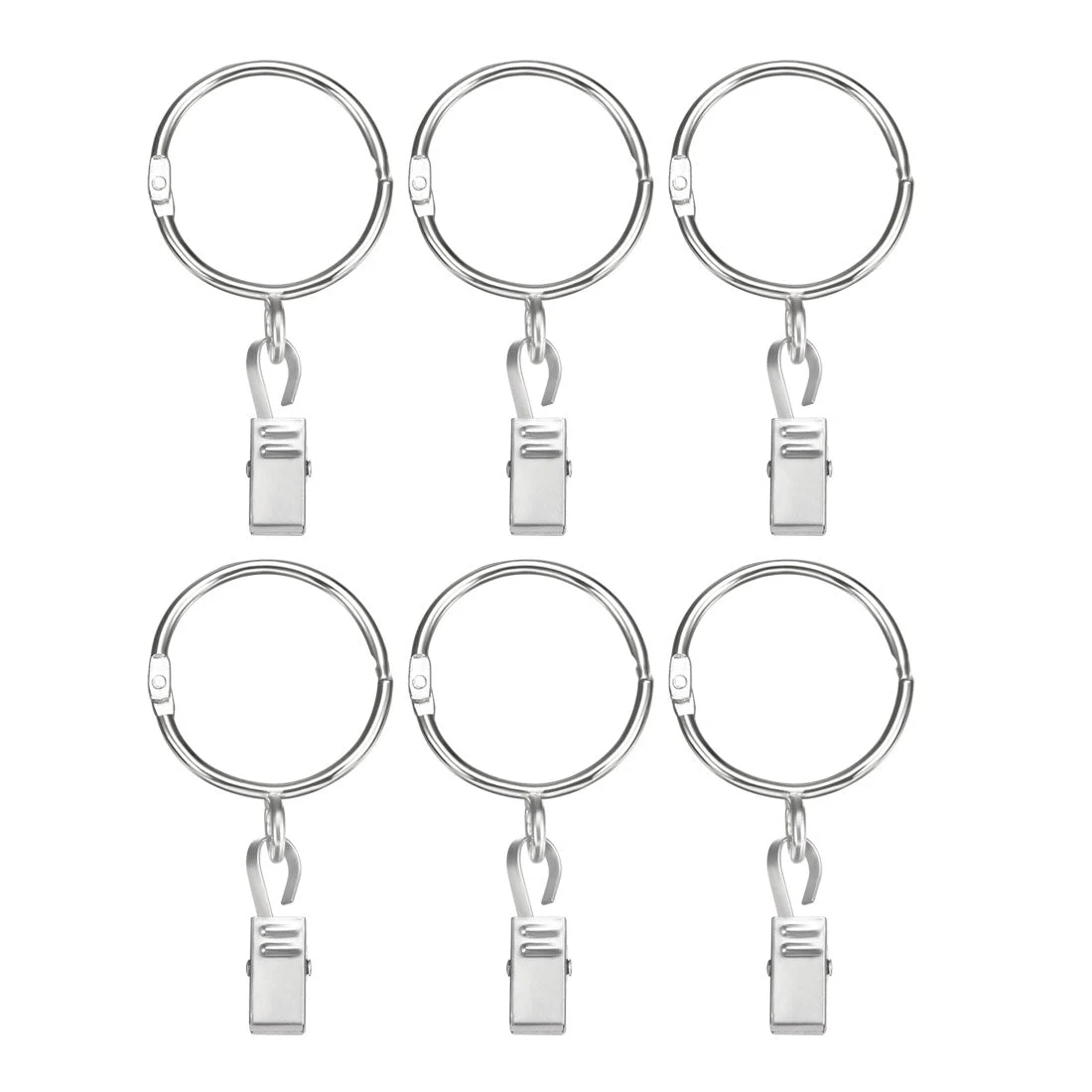 Curtain Rings with Clips Strong Decorative Metal Drapery Shower Rustproof 1.5" Interior Diameter Silver 6pcs