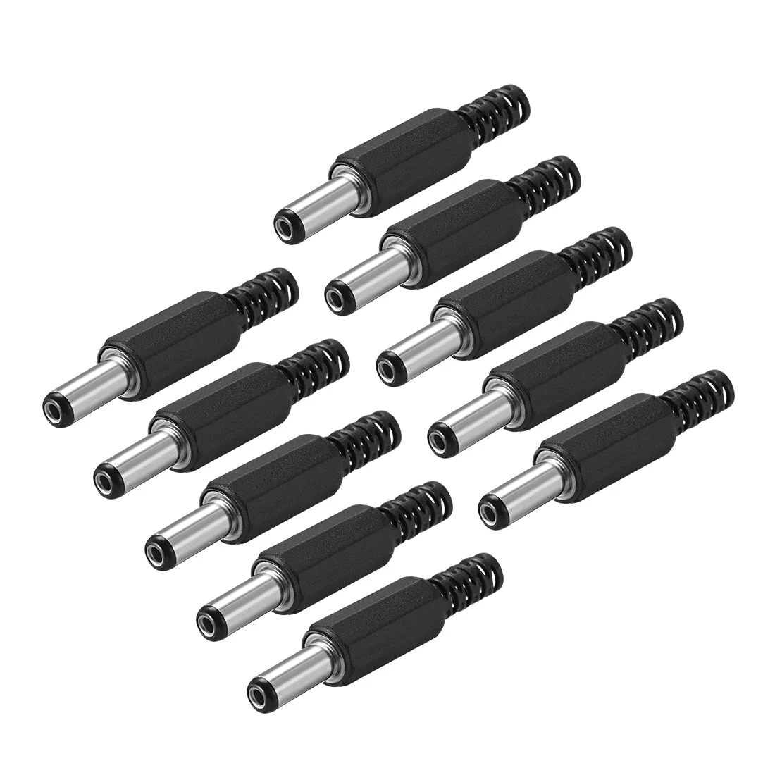 DC Male Connector 5.5mm x 2.1mm x 14mm Power Cable Jack Adapter Coupler Black 10Pcs