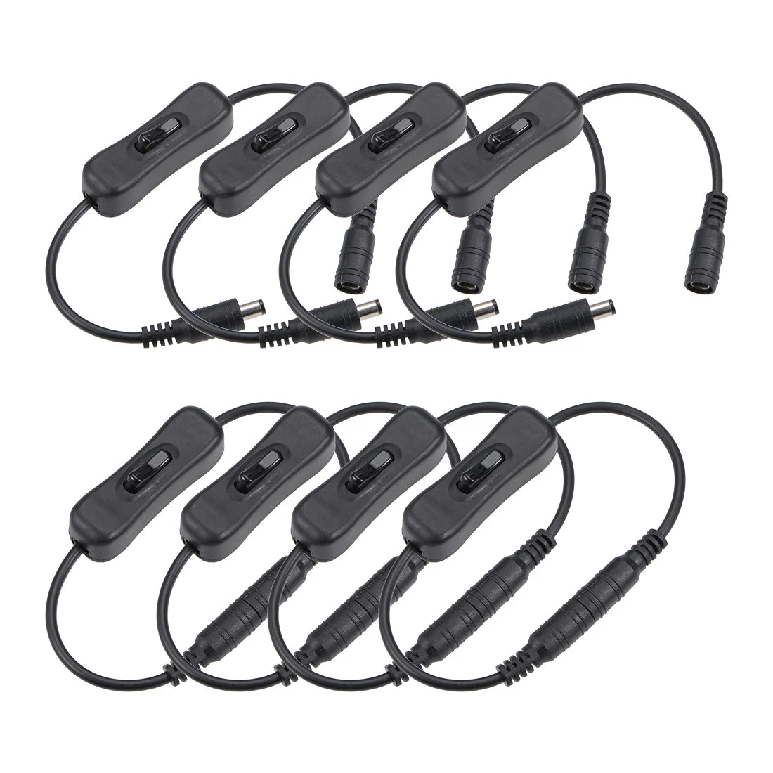 DC 12V Inline Rocker On Off Switch with 5.5 x 2.1mm DC Jack Male to Female Power Cable for LED Strip Light, CCTV Camera, Black 8pcs