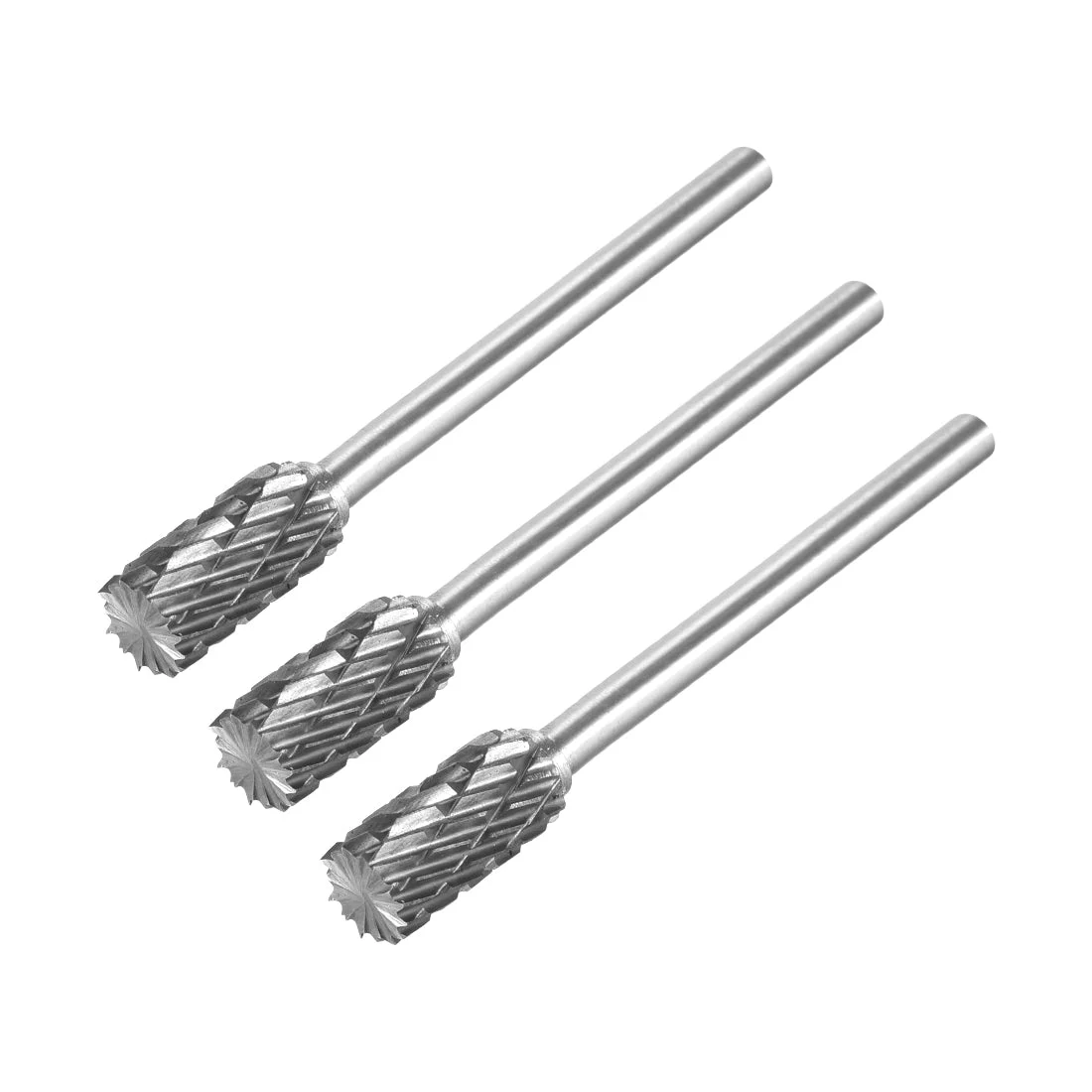 Rotary Burrs File Double Cut Cylinder Shape w 1/8" Shank and 1/4" Head Size 3pcs