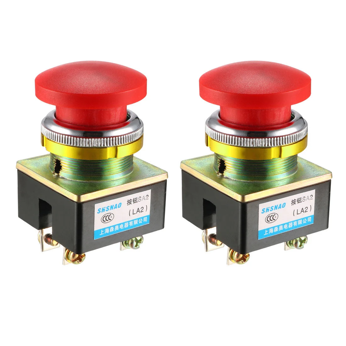 Push Bottom Switch Red Momentary AC 380V 5A Mushroom Head Pushbutton Switches 30mm Panel Mount 2pcs