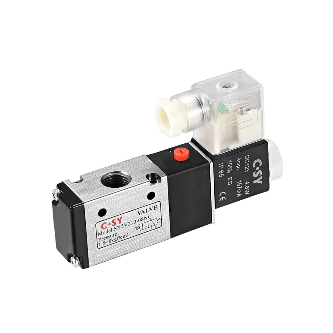 3V210-08 Pneumatic Air NC Single Piloted Electrical Control Solenoid Valve DC 12V 3 Way 2 Position 1/4" PT Thread Internally Acting Type w LED Light