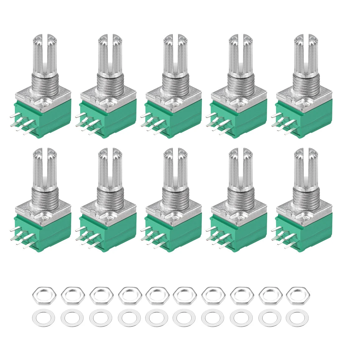 Potentiometer B100K Ohm Variable Resistors Double Turn Rotary Carbon Film Taper RV097NS 10pcs