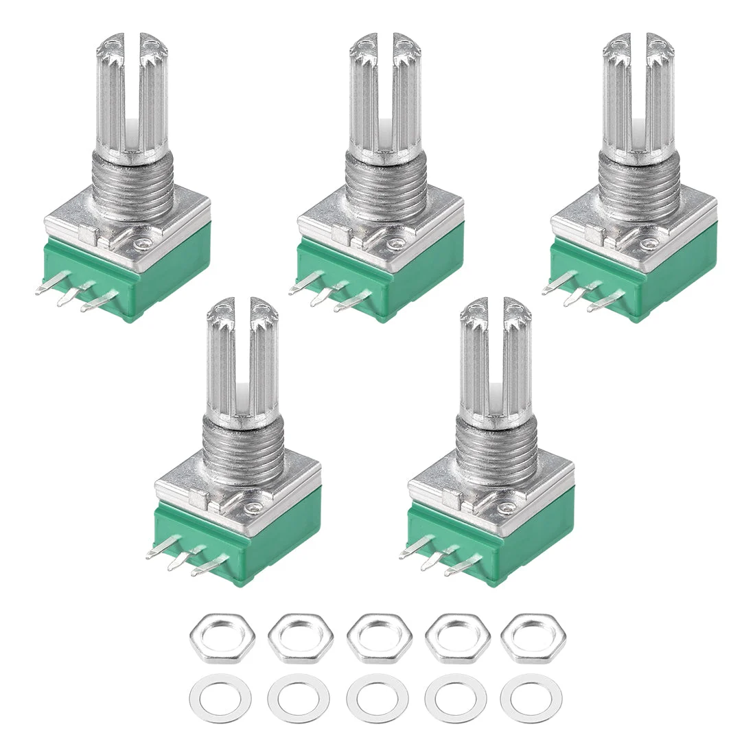 Potentiometer B100K Ohm Variable Resistors Single Turn Rotary Carbon Film Taper RV097NS, 5pcs