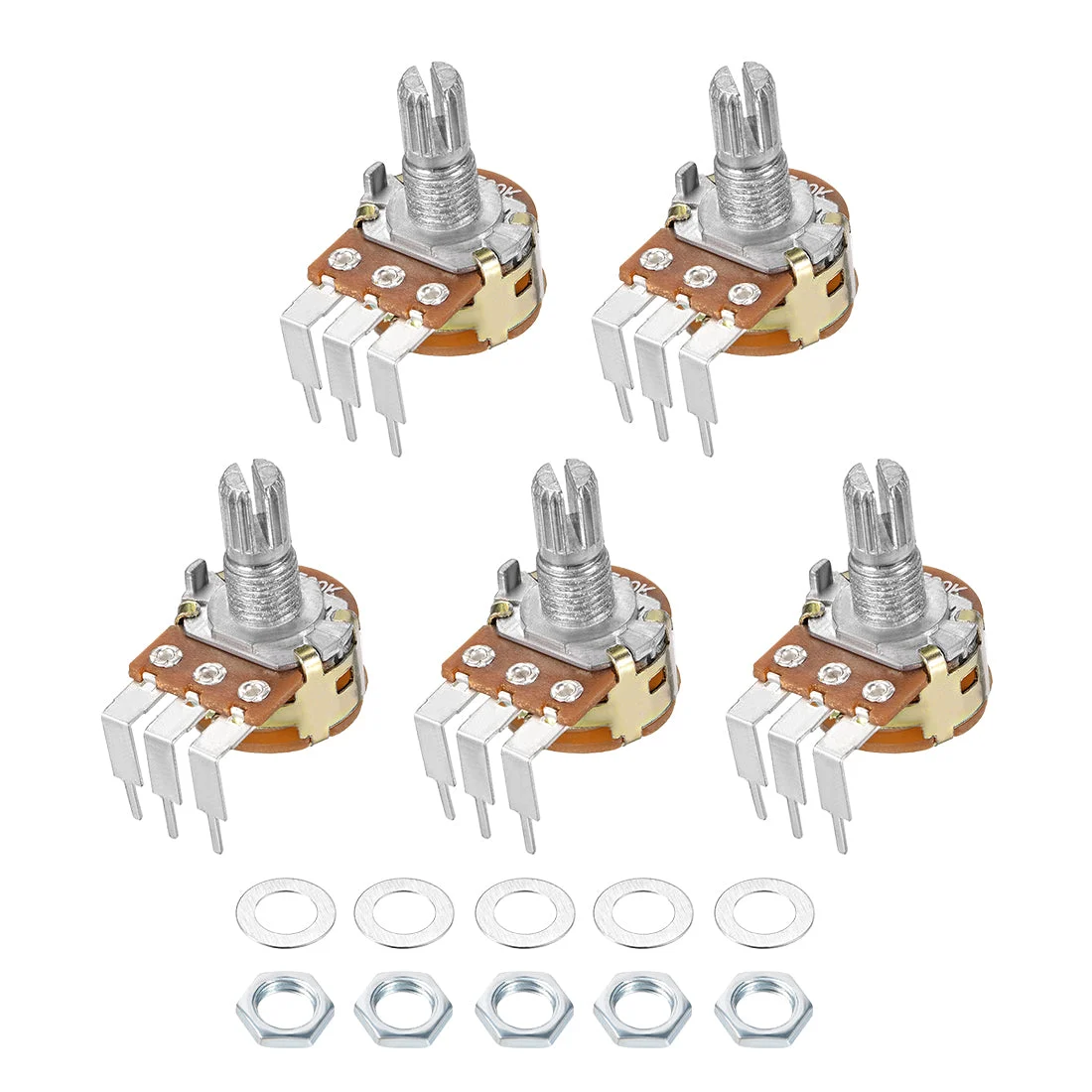 WH148 Potentiometer with Switch 50K Ohm Variable Resistors Single Turn Rotary Carbon Film Taper 5pcs