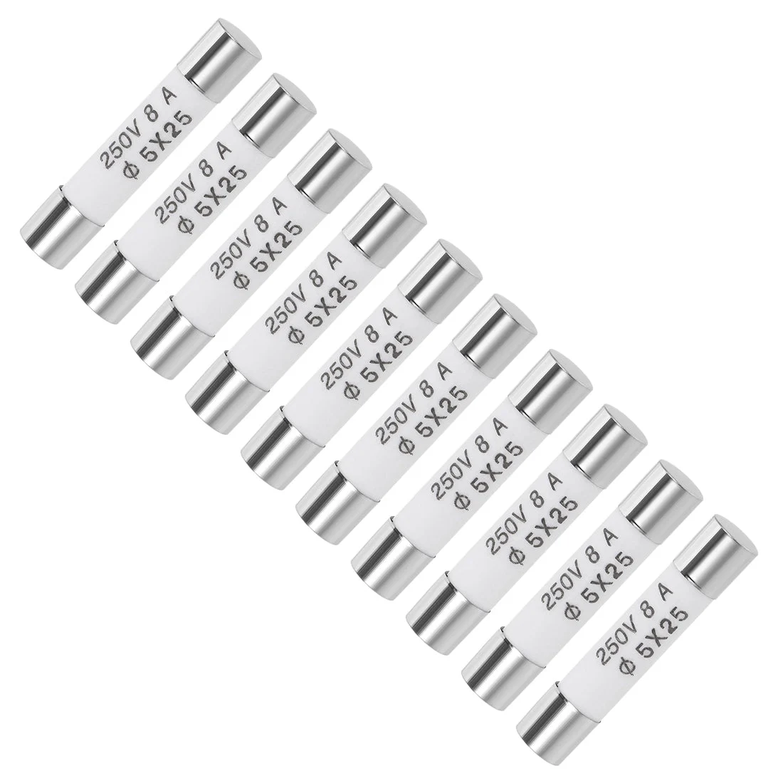 Cartridge Fuses 8A 250V 5x25mm Fast Blow Audio Alarm Amplifier Ceramic 10pcs