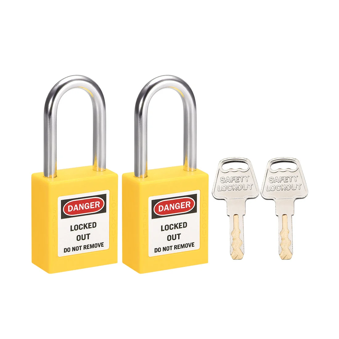 Lockout Tagout Safety Padlock 38mm Steel Shackle Keyed Alike Yellow 2Pcs