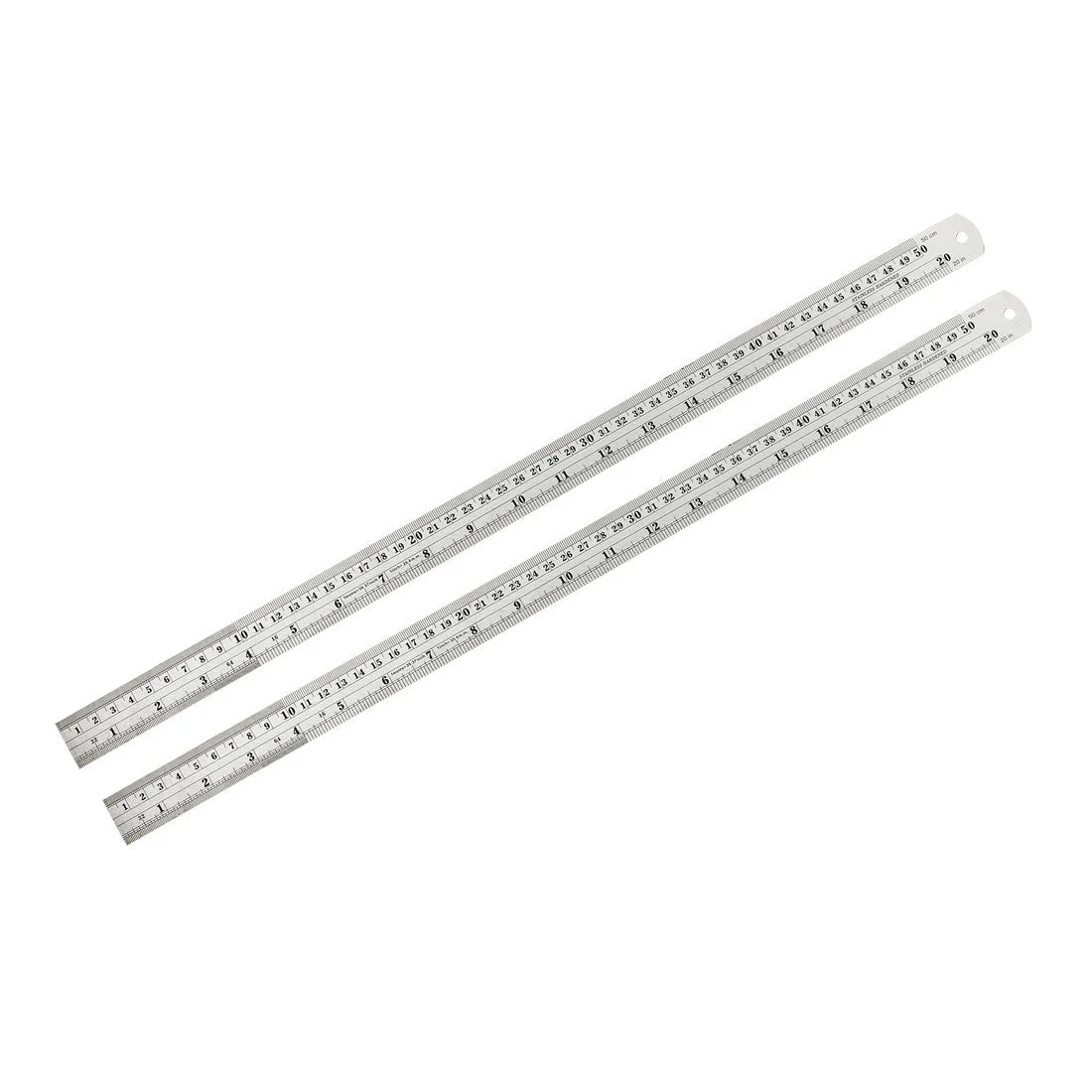 Straight Ruler 500mm 20 Inch Metric Stainless Steel Measuring Ruler Tool with Hanging Hole 2pcs