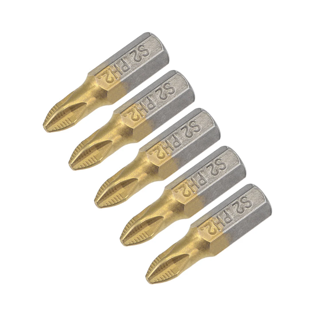 1/4-Inch Hex Shank Magnetic Phillips Cross Screwdriver Bit, 25mm Length PH2 Titanium Plating S2 Non-Slip Screwdriver Bits 5pcs