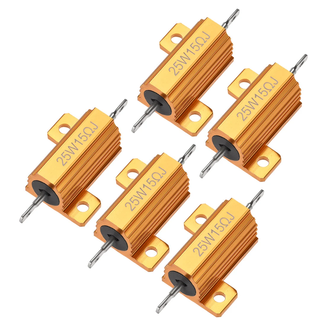 25W 15 Ohm 5% Aluminum Housing Resistor Wirewound Resistor Gold Tone 5 Pcs