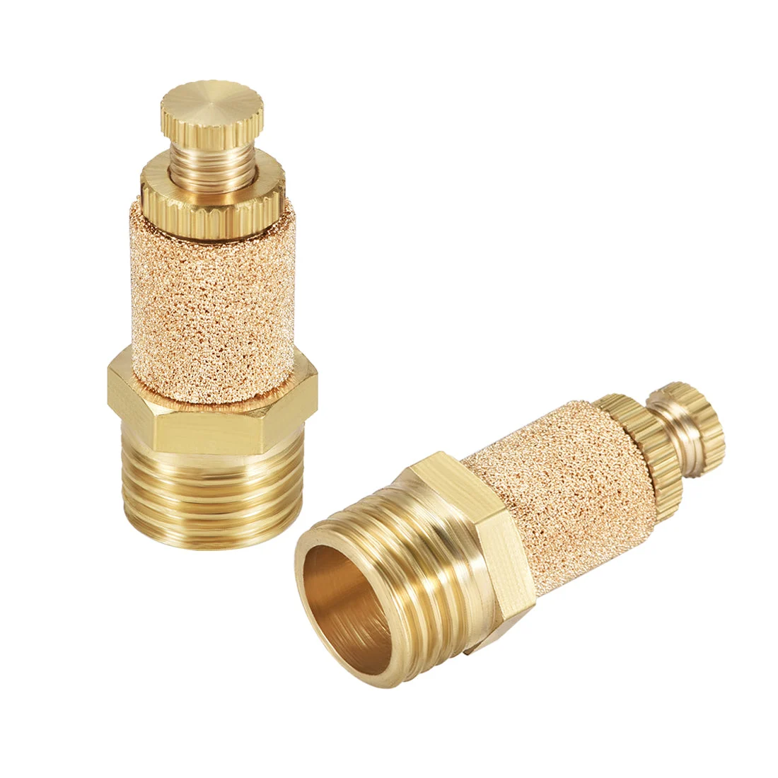 Sintered Bronze Exhaust Muffler Top Adjustable 1/4 NPT - Brass Body Pneumatic Air Muffler Air Flow Speed Controller Brass Flow Control Muffler 2pcs