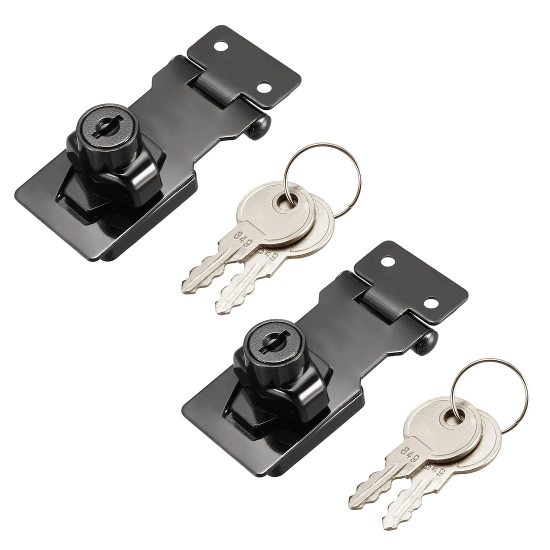 Keyed Hasp Lock 80mm Twist Knob Keyed Locking Hasp for Door Cabinet Keyed Different Bright Black 2 Pcs