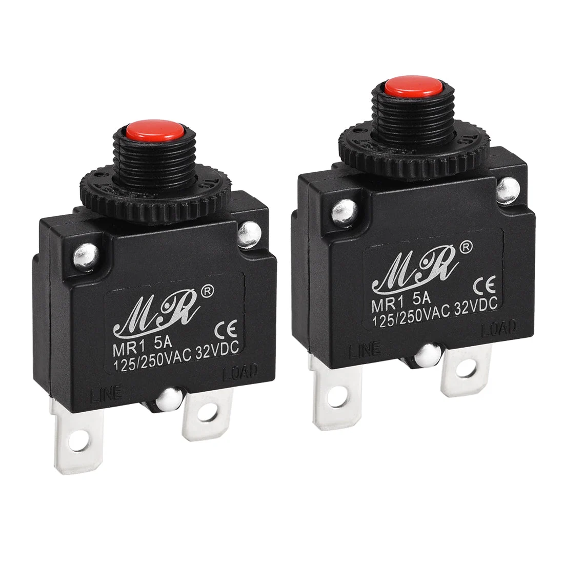 Thermal Circuit Breakers 5A 125/250V AC 32V DC Push Button Manual Reset Overload Protector Switch 2 Pcs