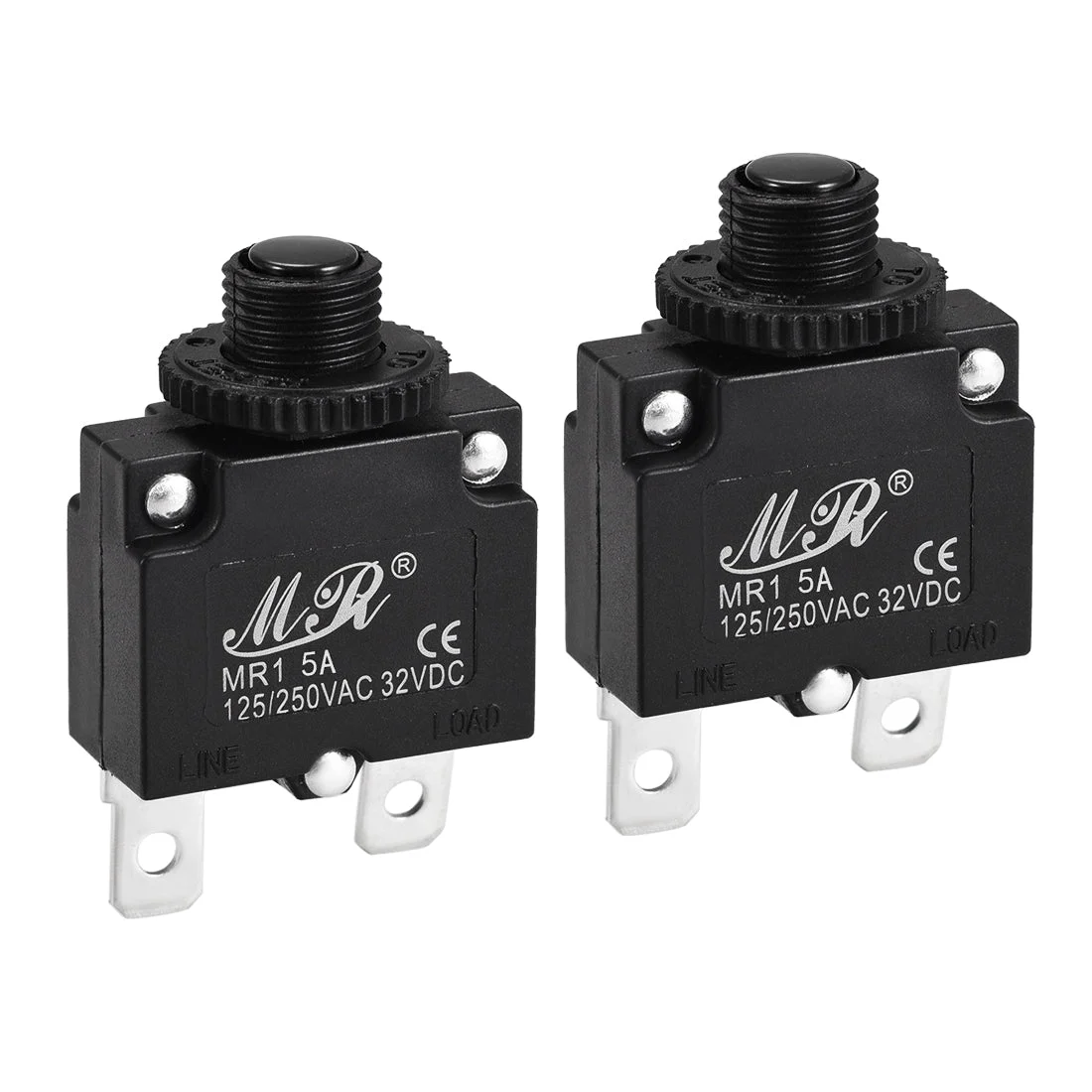 Thermal Circuit Breaker 5 Amp Push Button Reset Overload Protector 125/250V AC 32V DC with Quick Connect Terminal 2 Pcs