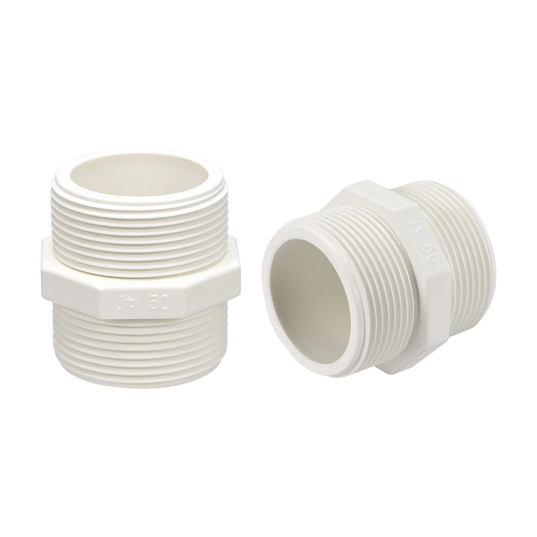 2pcs PVC Pipe Fitting Hex Nipple G1-1/2 x G1-1/2 Male Thread Adapter Connector
