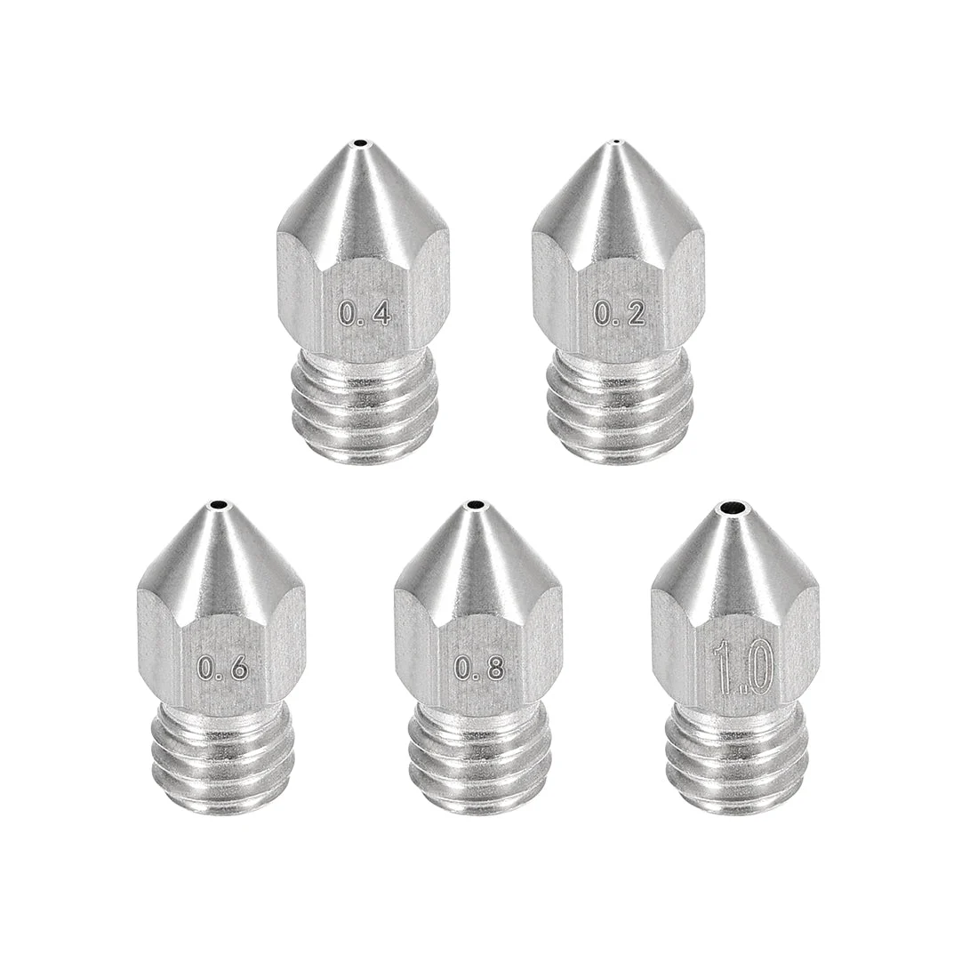 Uxcell 3D Printer Nozzle Fit for MK8, for 1.75mm Filament Stainless Steel,0.2mm - 1mm Total 5pcs