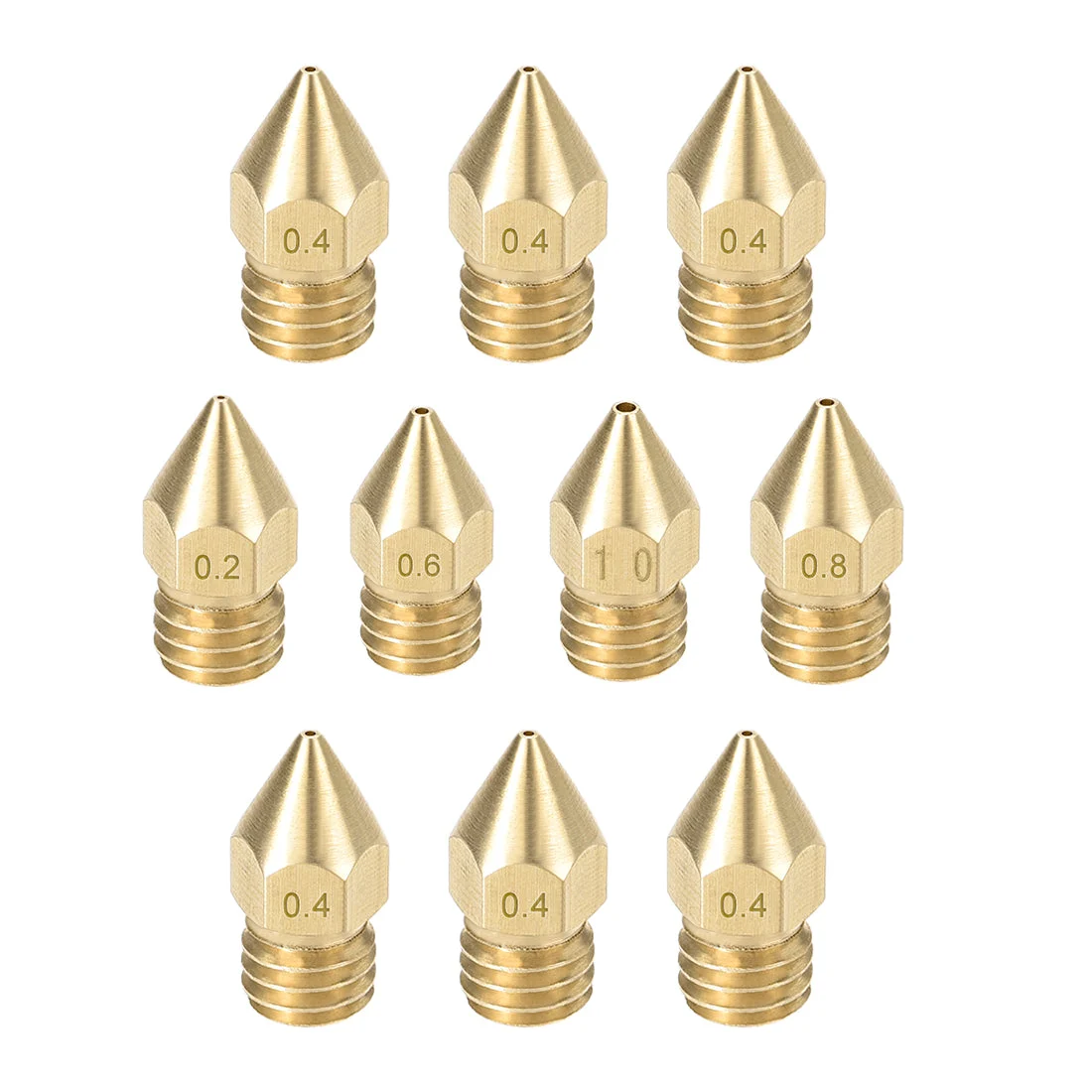 Uxcell 3D Printer Nozzle Fit for MK8,for 1.75mm Filament Brass,0.2mm - 1mm Total 10pcs