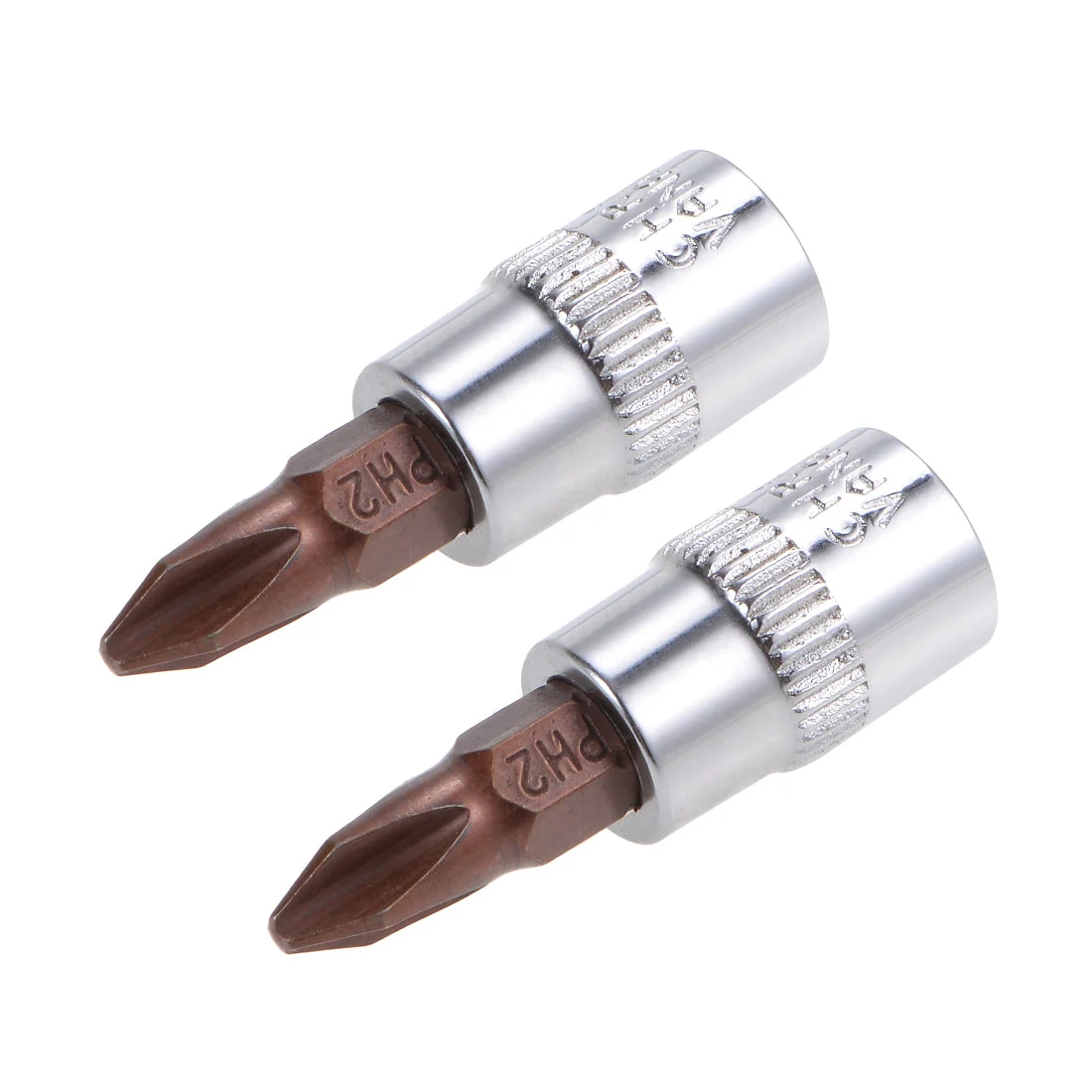 2 Pcs 1/4" Drive x PH2 Phillips Bit Socket, Standard Metric, S2 and Cr-V Steel