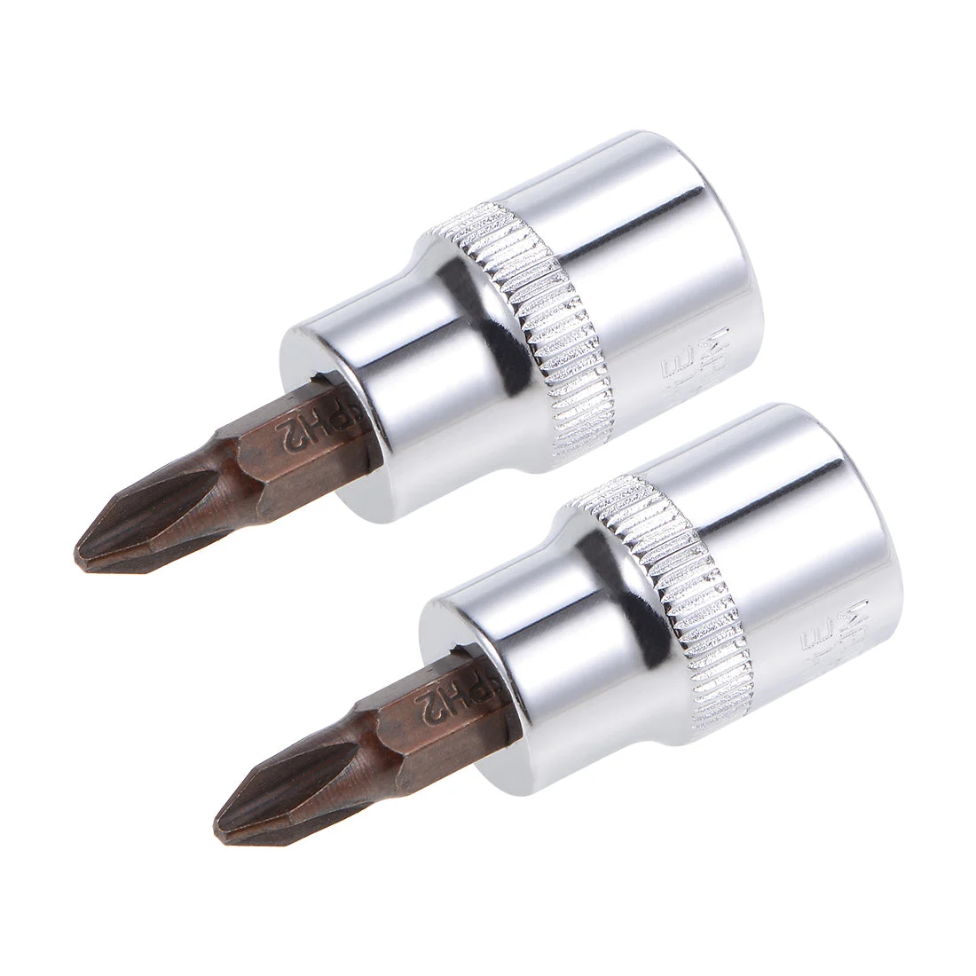 2 Pcs 3/8" Drive x PH2 Phillips Bit Socket, Standard Metric, S2 and Cr-V Steel