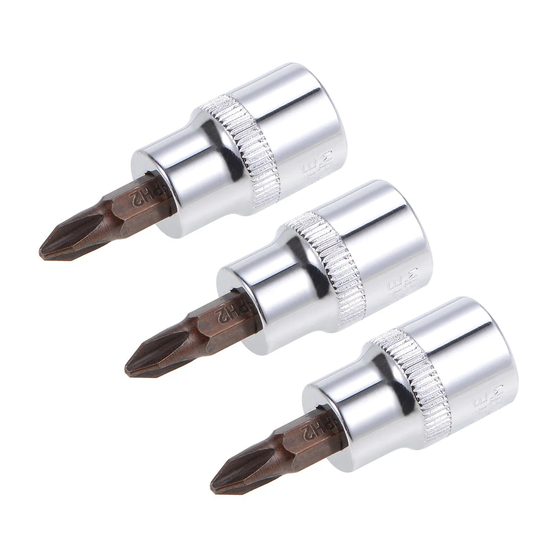 3 Pcs 3/8" Drive x PH2 Phillips Bit Socket, Standard Metric, S2 and Cr-V Steel