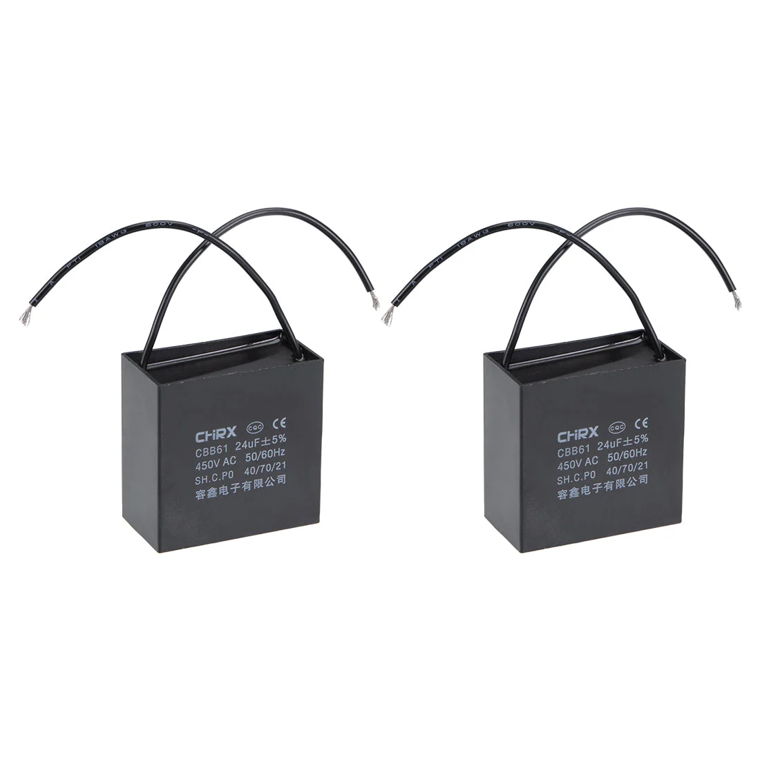 2 Wire CBB61 Ceiling Fan Capacitor 24uF 450V AC Metallized Polypropylene Film Capacitors 2pcs