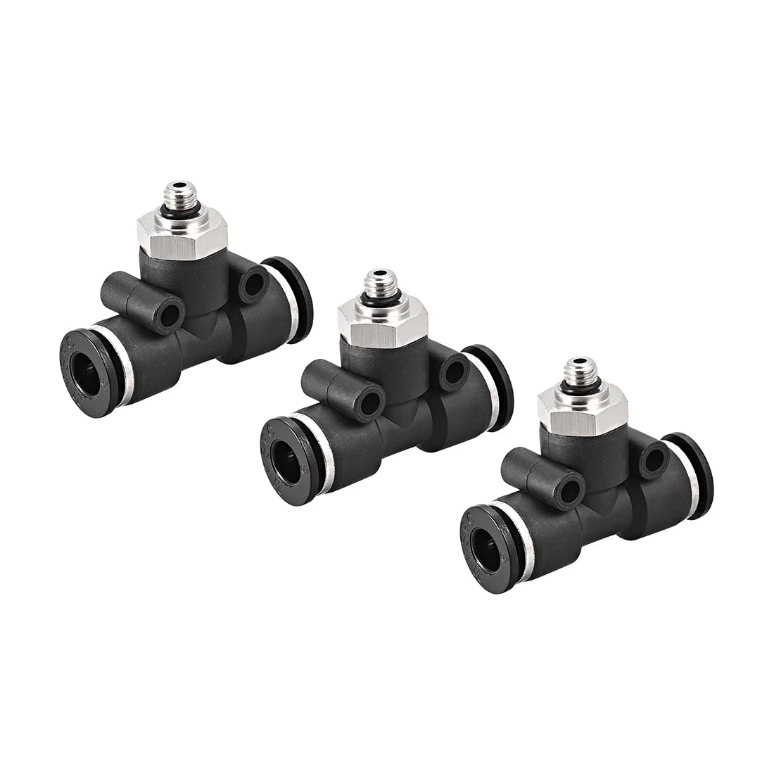 Plastic Tee Push To Connect Tube Fittings 6mm Tube OD x M5 Male Thread Push Lock 3pcs