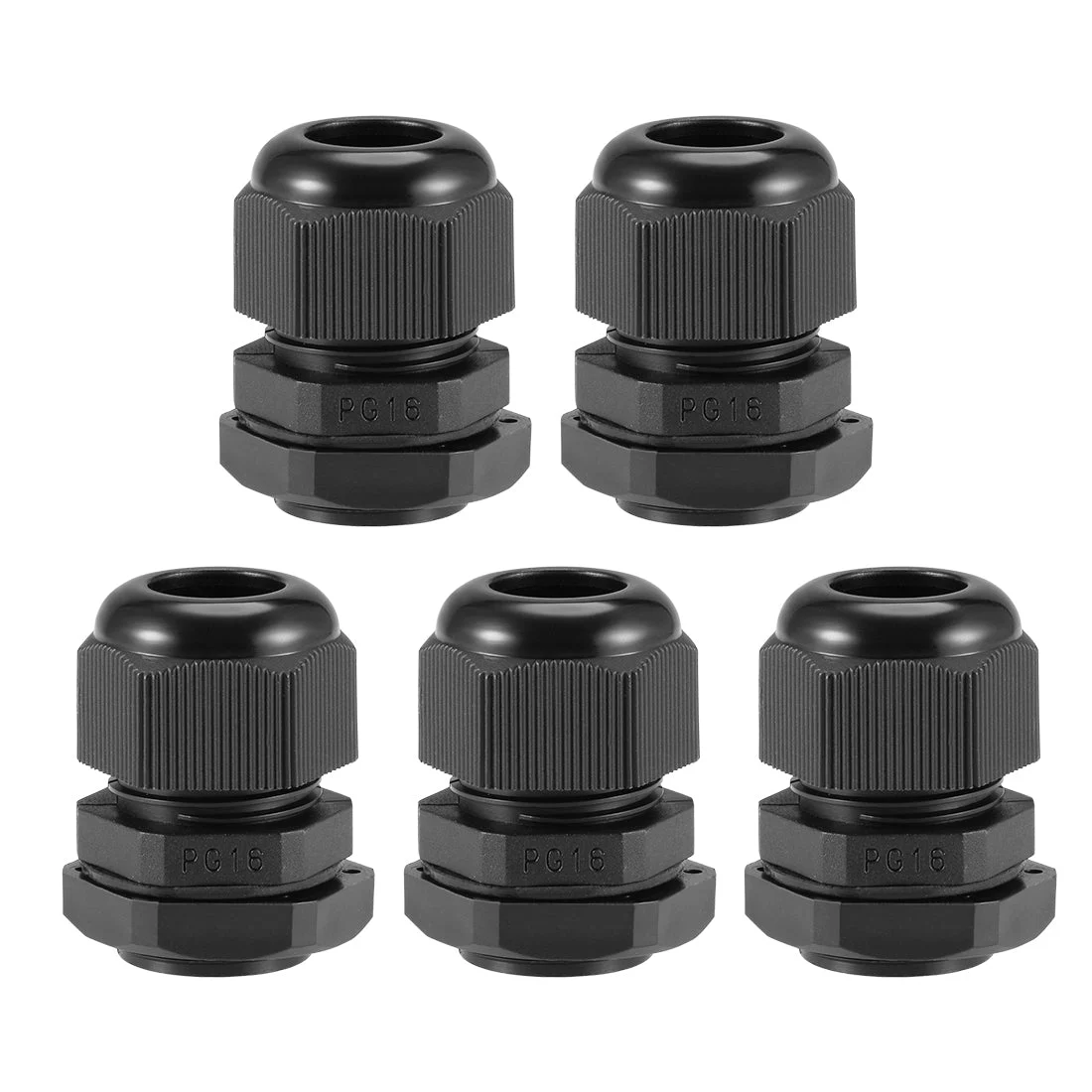 PG16 Cable Gland 7mm-12mm Wire Hole Waterproof Nylon Locknut Black 5pcs