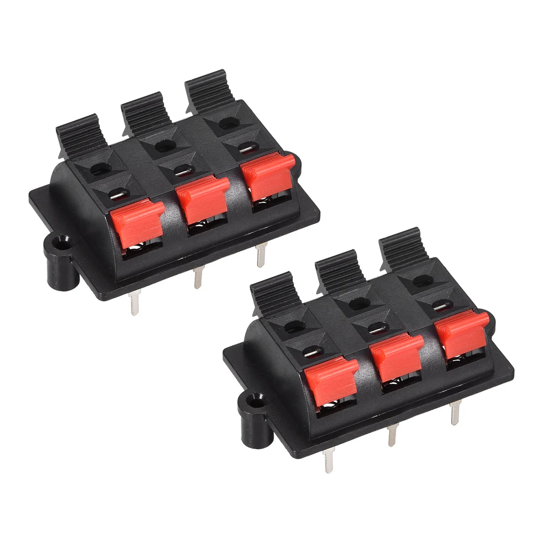 2 Row 6 Way  Spring Speaker Terminal Clip Push Release Connector Audio Cable Terminals Strip Block Black Red WP6-03 2Pcs