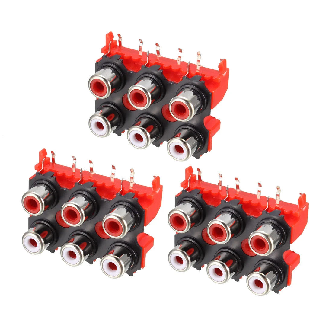 Uxcell PCB Panel Mount 6 RCA Socket Female Jack Audio Video AV Connector Red 9pins 2Pcs