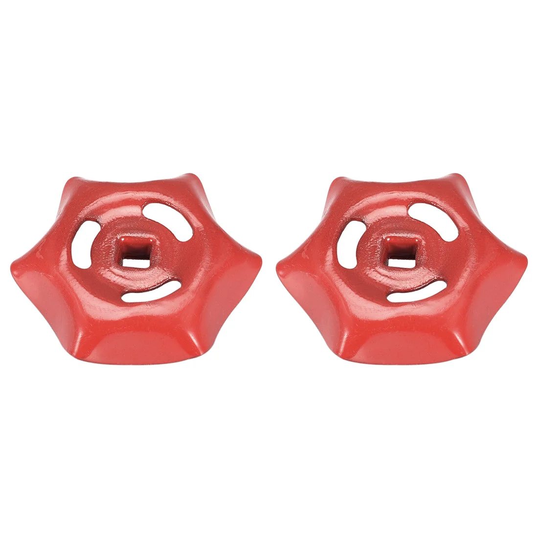 Round Wheel Handle, Square Broach 6x6mm, Wheel OD 56mm Paint Iron Red 2Pcs
