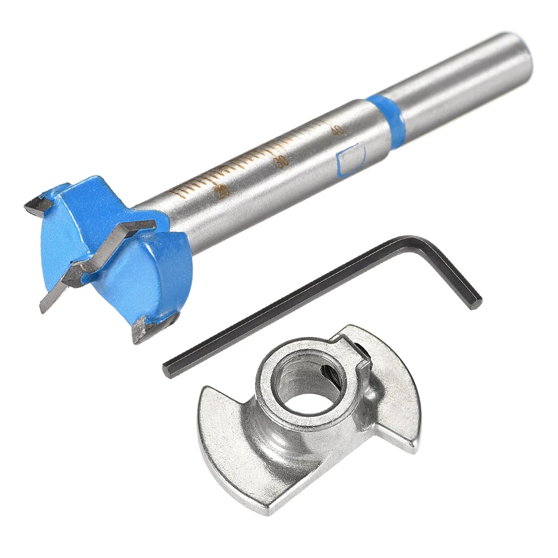 Forstner Wood Boring Drill Bit 20mm Dia. Hole Saw Carbide Alloy Steel Tip Round Shank Cutting for Hinge Plywood Wood Tool Blue 1Set