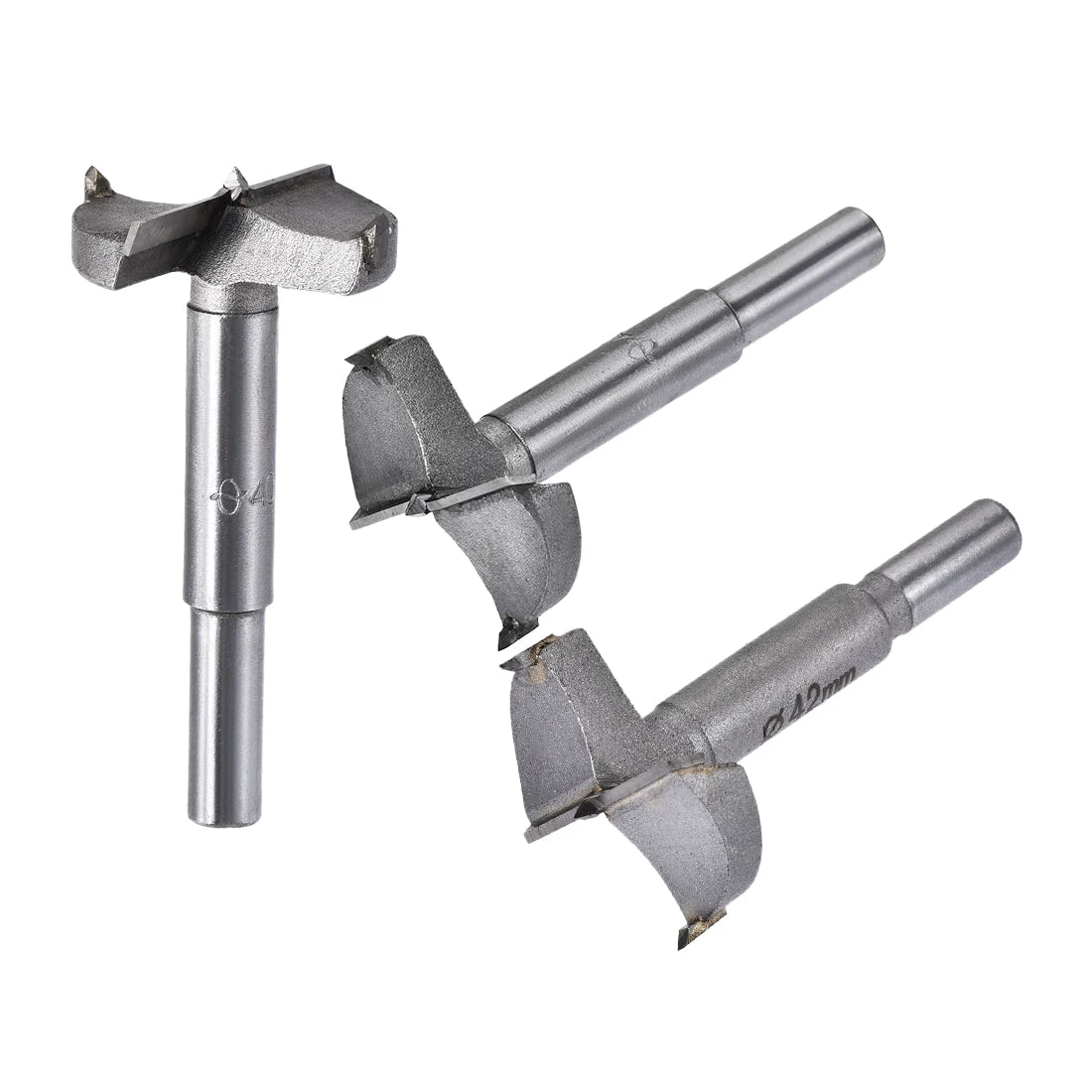 Forstner Wood Boring Drill Bits 38mm 40mm 42mm Dia. Hole Saw Carbide Alloy Steel Tip Round & Hex Shank Cutting for Hinge Plywood Wood Tool 3in1 Set