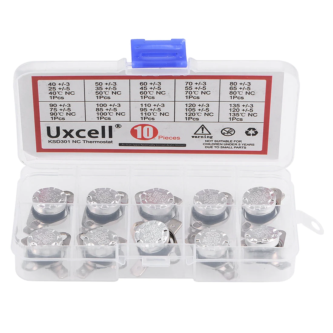 10pcs NC KSD301 Thermostat 40-135°C(104-275°F) Temperature Thermal Control Switch 40 50 60 70 80 90 100 110 120 135°C Normally Close Assortment Kit