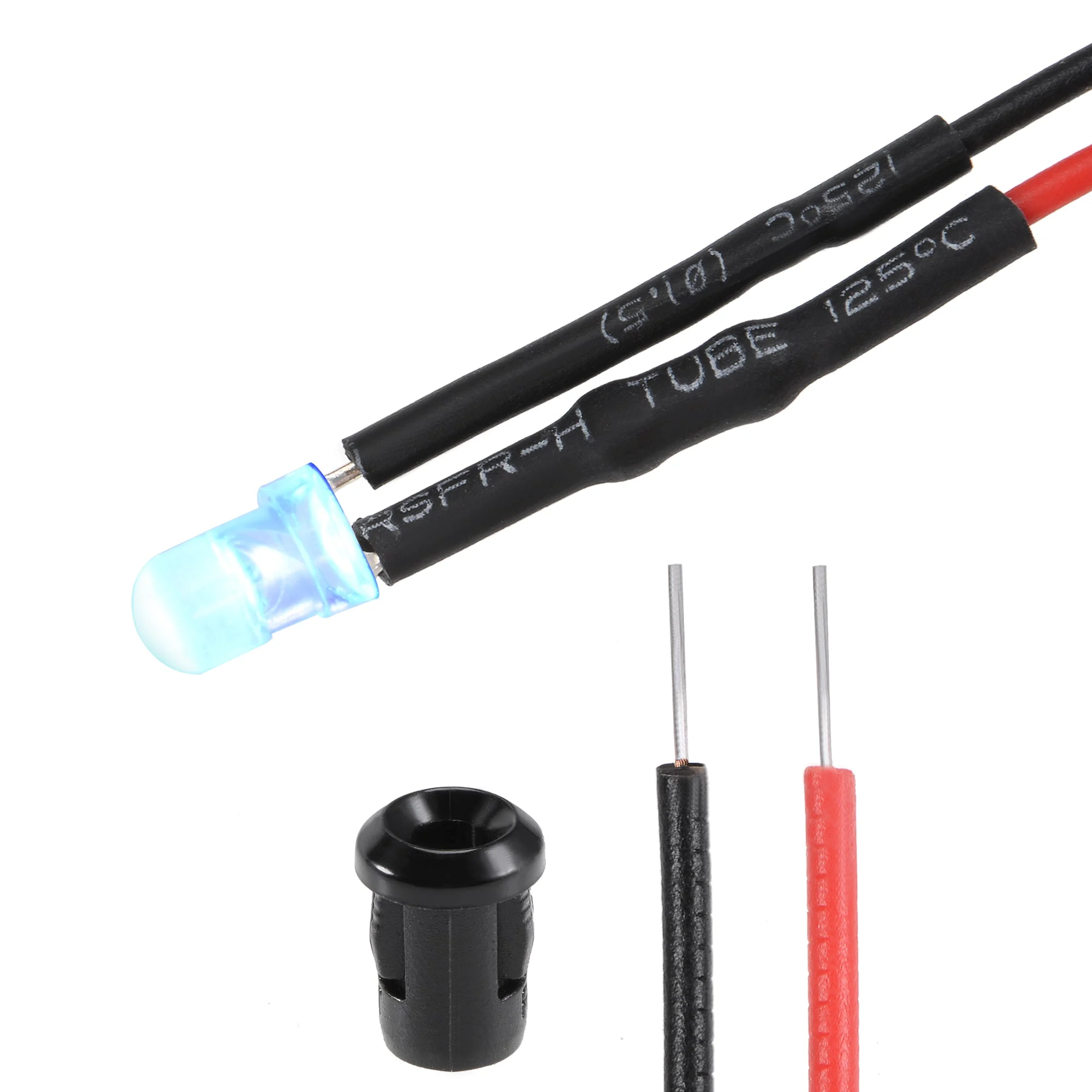 10Set DC 12V 3mm Pre Wired LED with Holder, Blue Light Round Top Clear Lens, 6mm Panel Mount