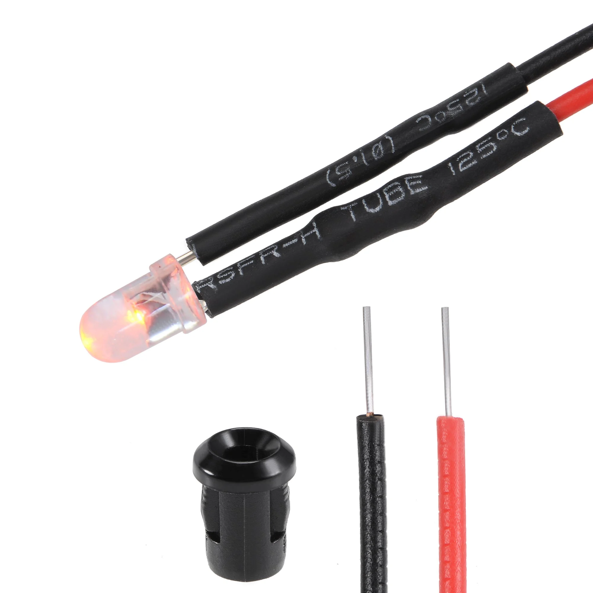 5Set DC 12V 3mm Pre Wired LED with Holder, Orange Light Round Top Clear Lens, 6mm Panel Mount