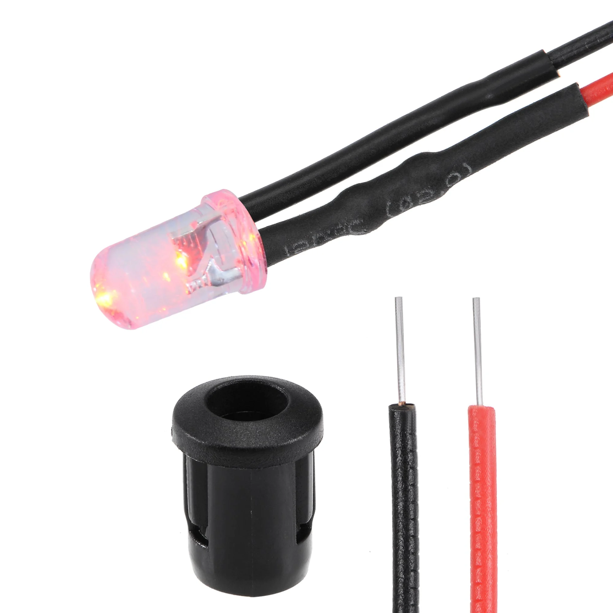 10Set DC 12V 5mm Pre Wired LED with Holder, Red Light Round Top Clear Lens, 8mm Panel Mount
