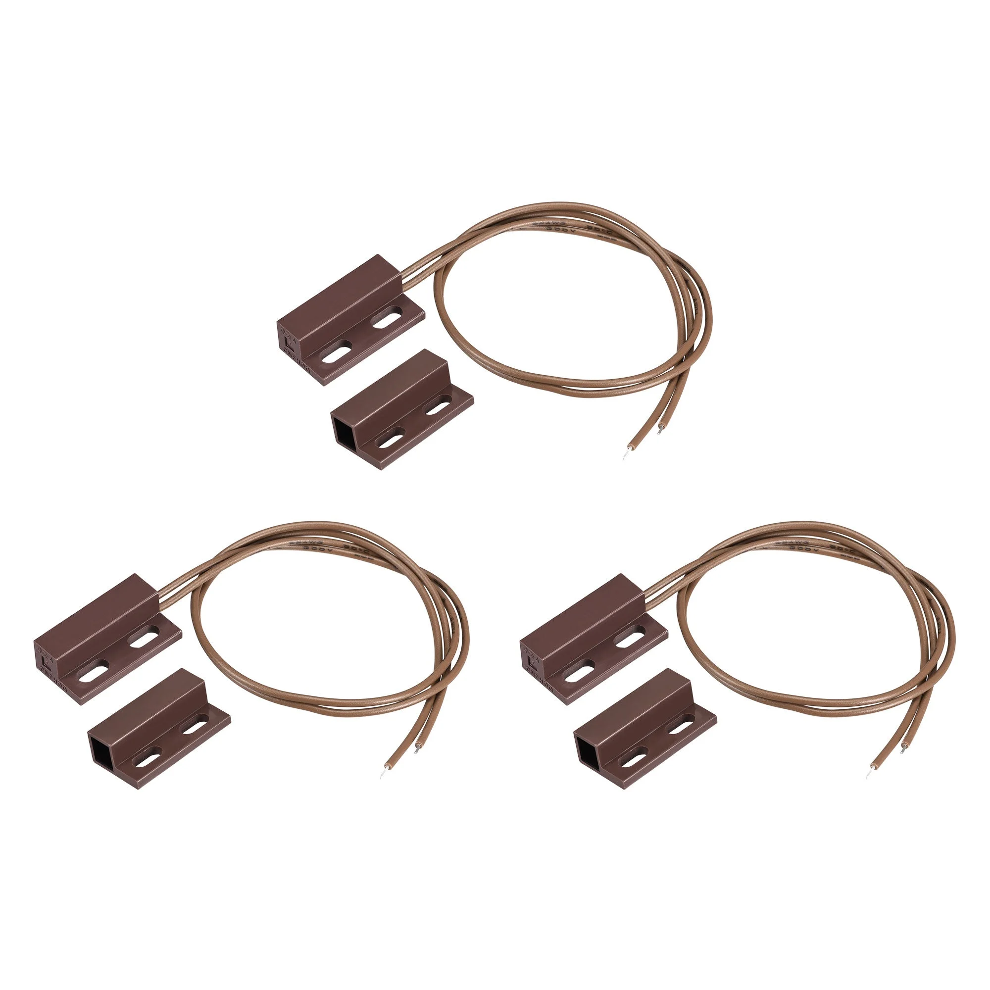 Wired Door Contact Sensor NC Surface Mount Magnetic Reed Switch Brown 3 Pcs