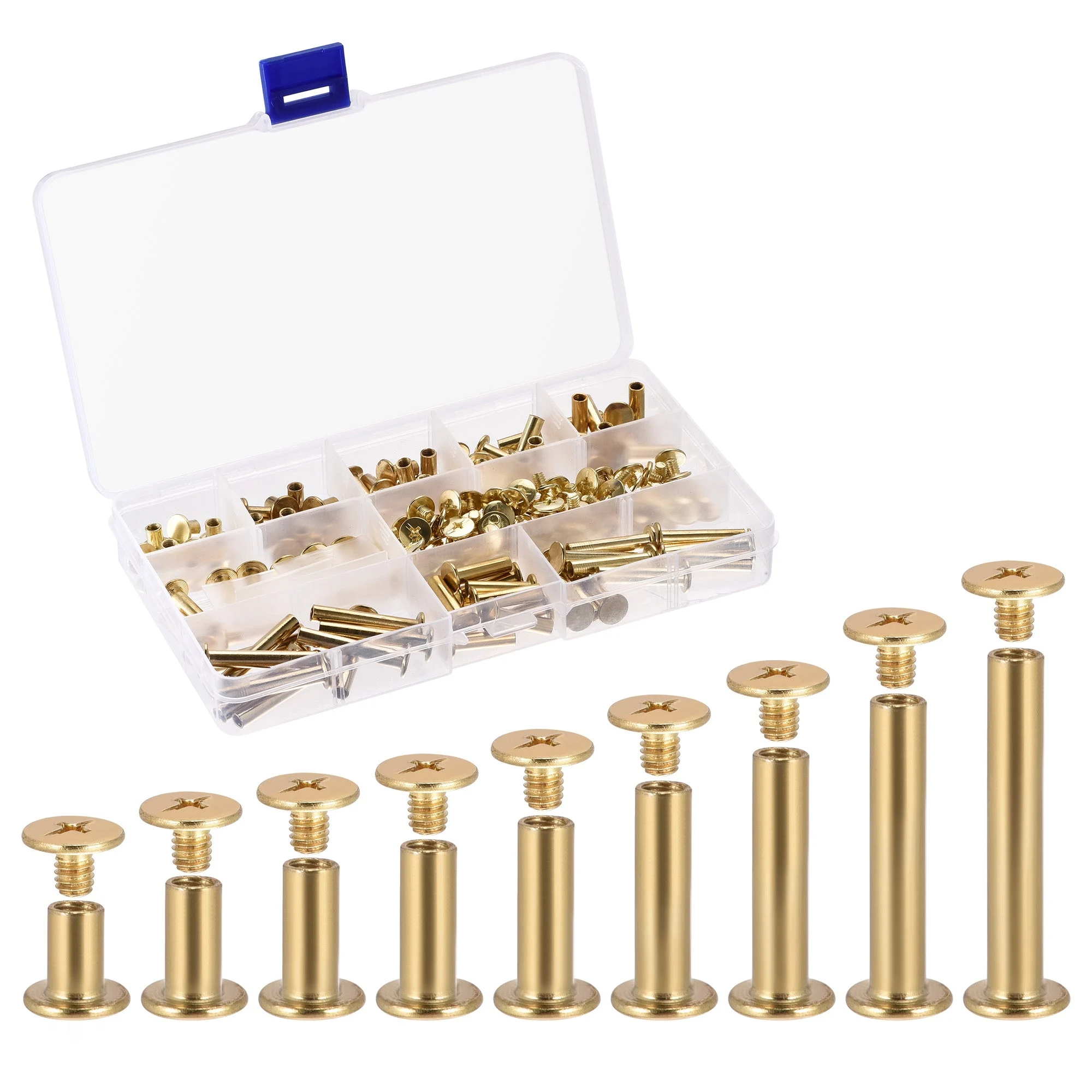 9 Sizes Phillips Screw Post Male M4x5mm Binding Bolts Gold Tone 90 Sets