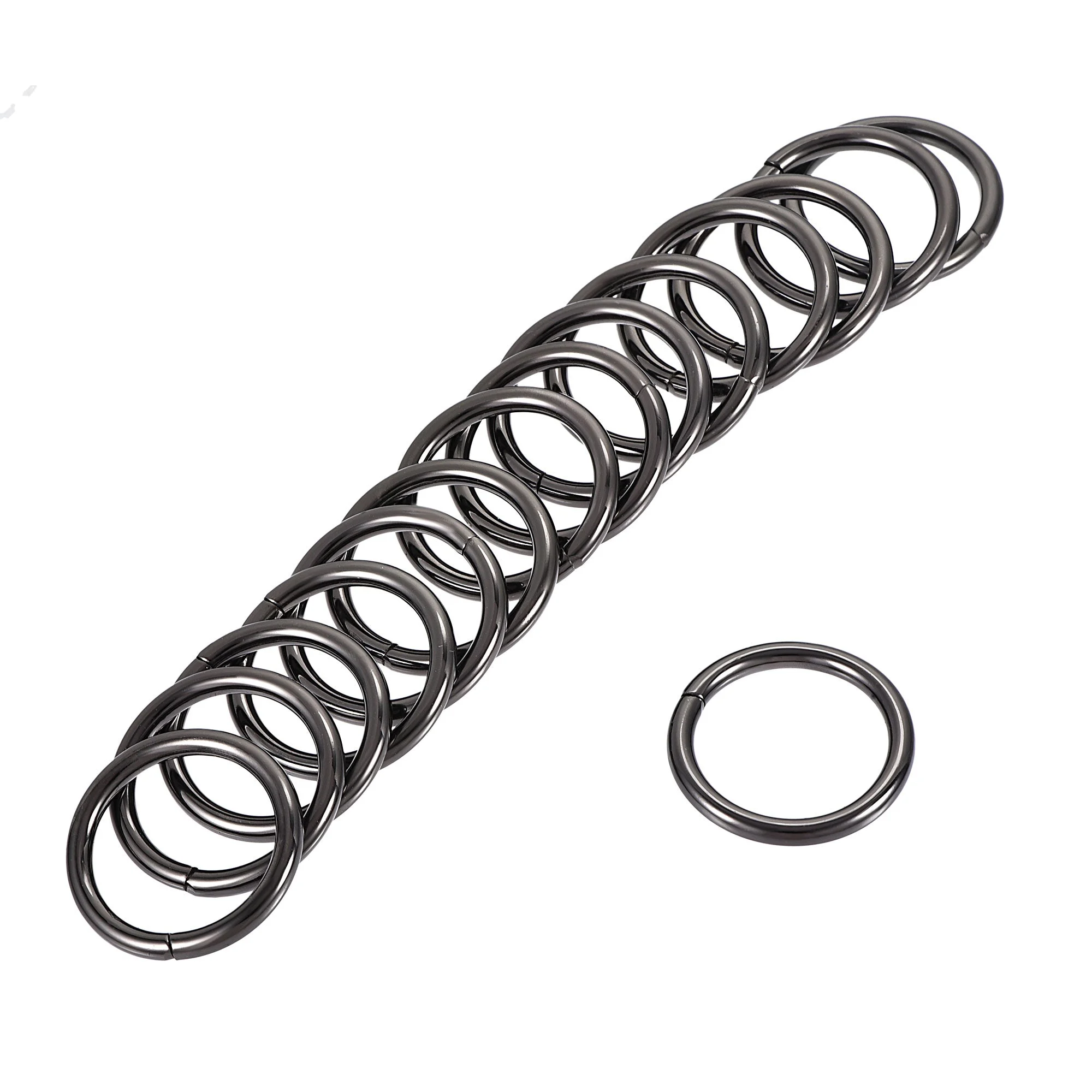 Metal O Ring 25mm(0.98") ID 3.8mm Thickness Non-Welded Rings Black 15pcs