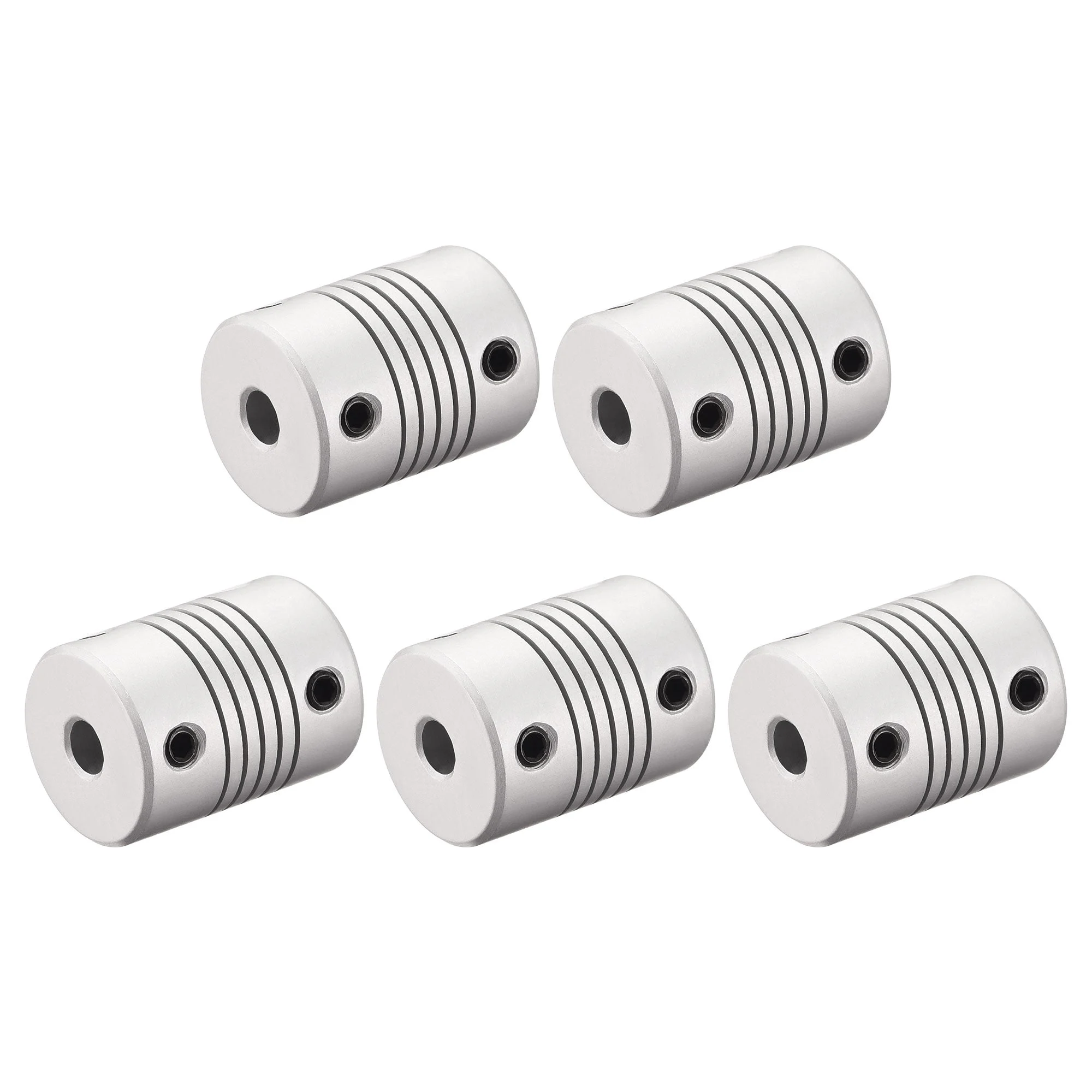 5mm to 7mm Aluminum Alloy Shaft Coupling Flexible Coupler L25xD19 Silver,5pcs