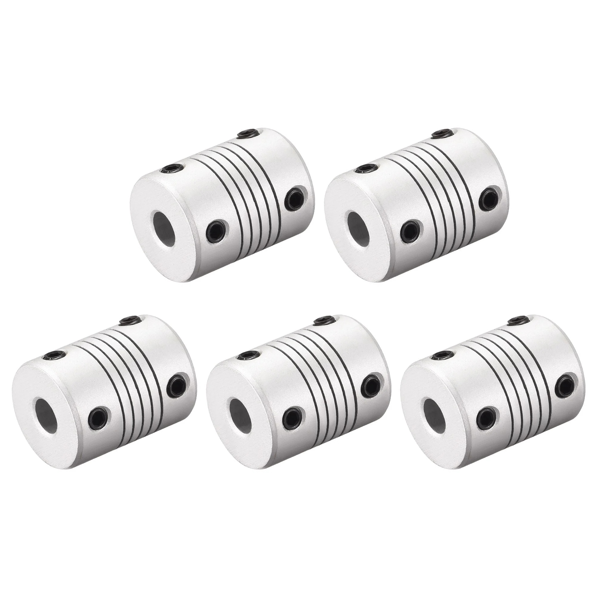 6mm to 9mm Aluminum Alloy Shaft Coupling Flexible Coupler L25xD19 Silver,5pcs