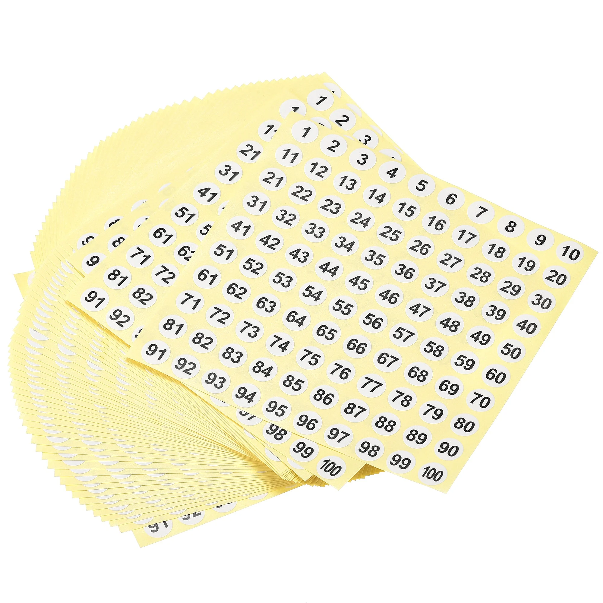 Round Number Stickers, 10mm Dia Number 1-100 Coated Paper Label 50 Sheets, Black Word/White Background
