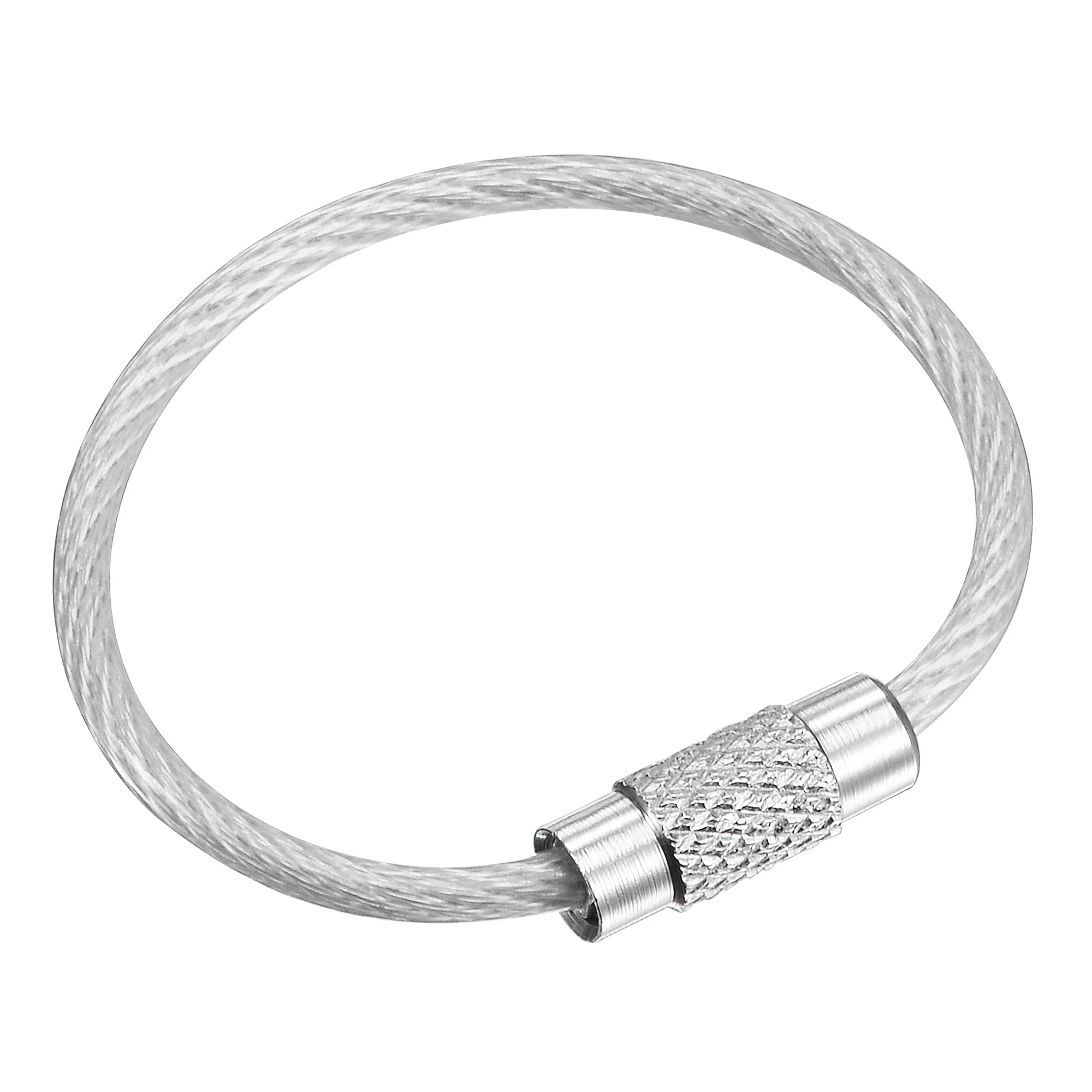 8pcs Silver Wire Keychain 2x90mm Key Ring Loop Cable PVC Coated Stainless Steel