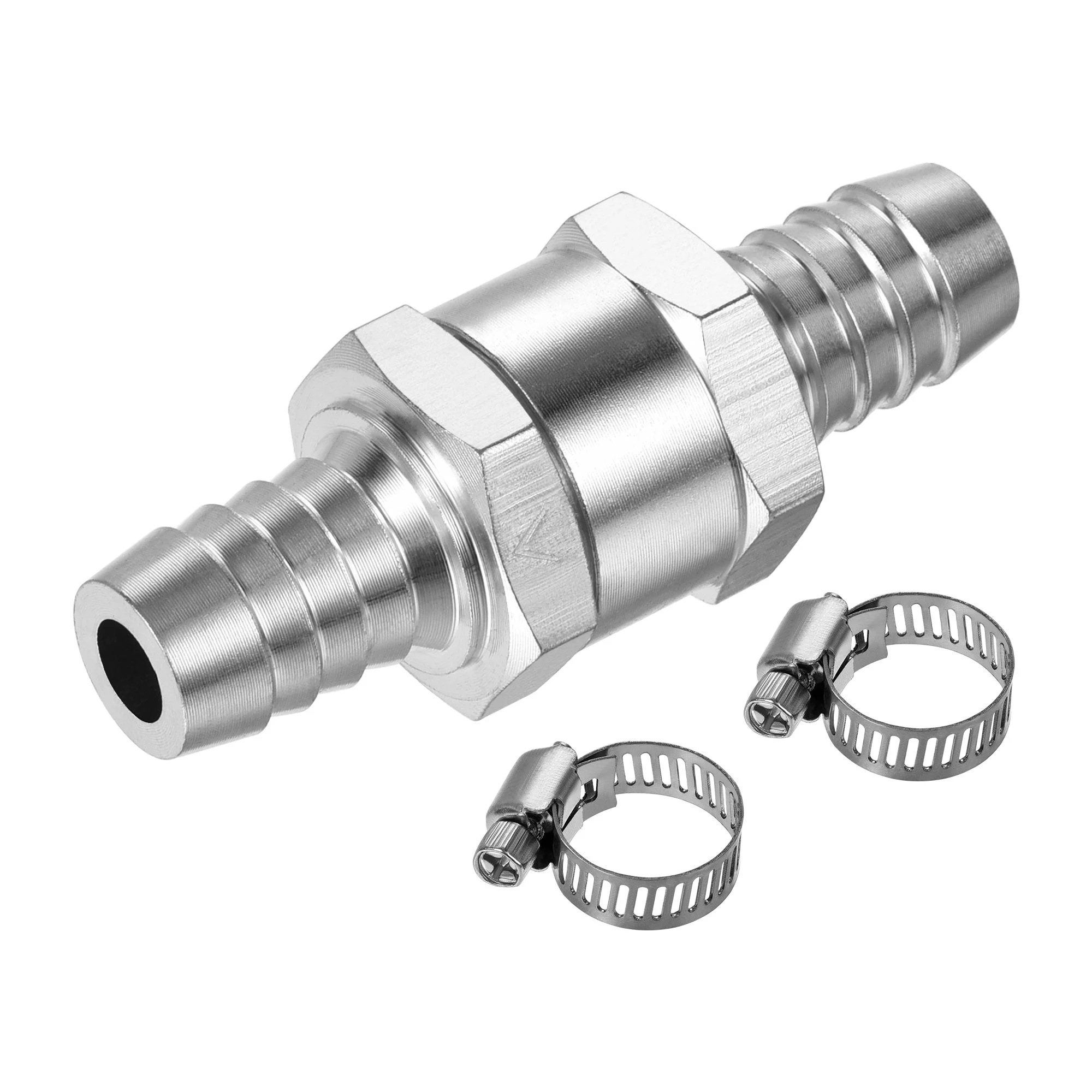 Non-Return One Way Check Valve with Hose Clamps, 13mm Barb OD, for Water Petrol Fuel Line
